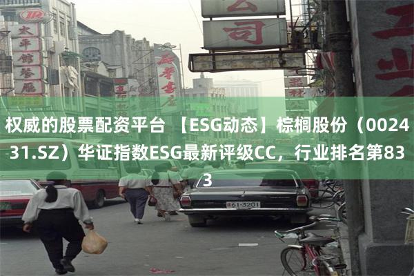 权威的股票配资平台 【ESG动态】棕榈股份（002431.SZ）华证指数ESG最新评级CC，行业排名第83